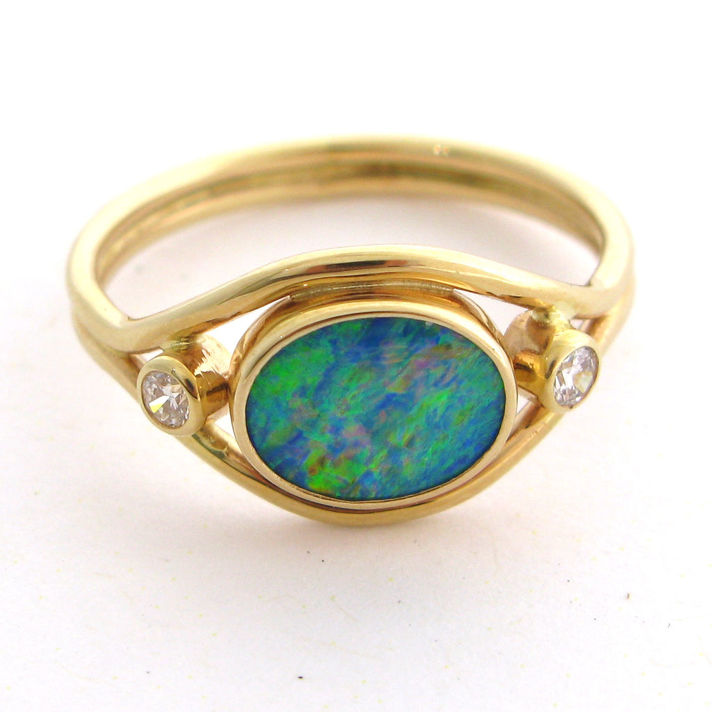 Opal Doublet and Diamond Ring