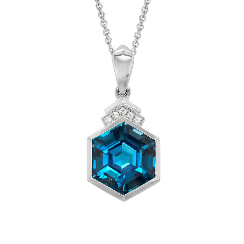 Hexagon London Blue Topaz & Diamond Necklace