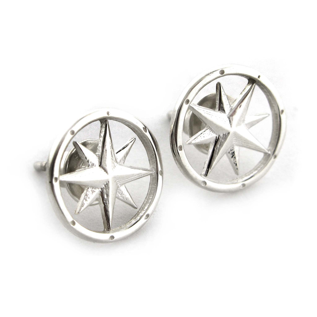 Silver Compass Rose Stud Earrings