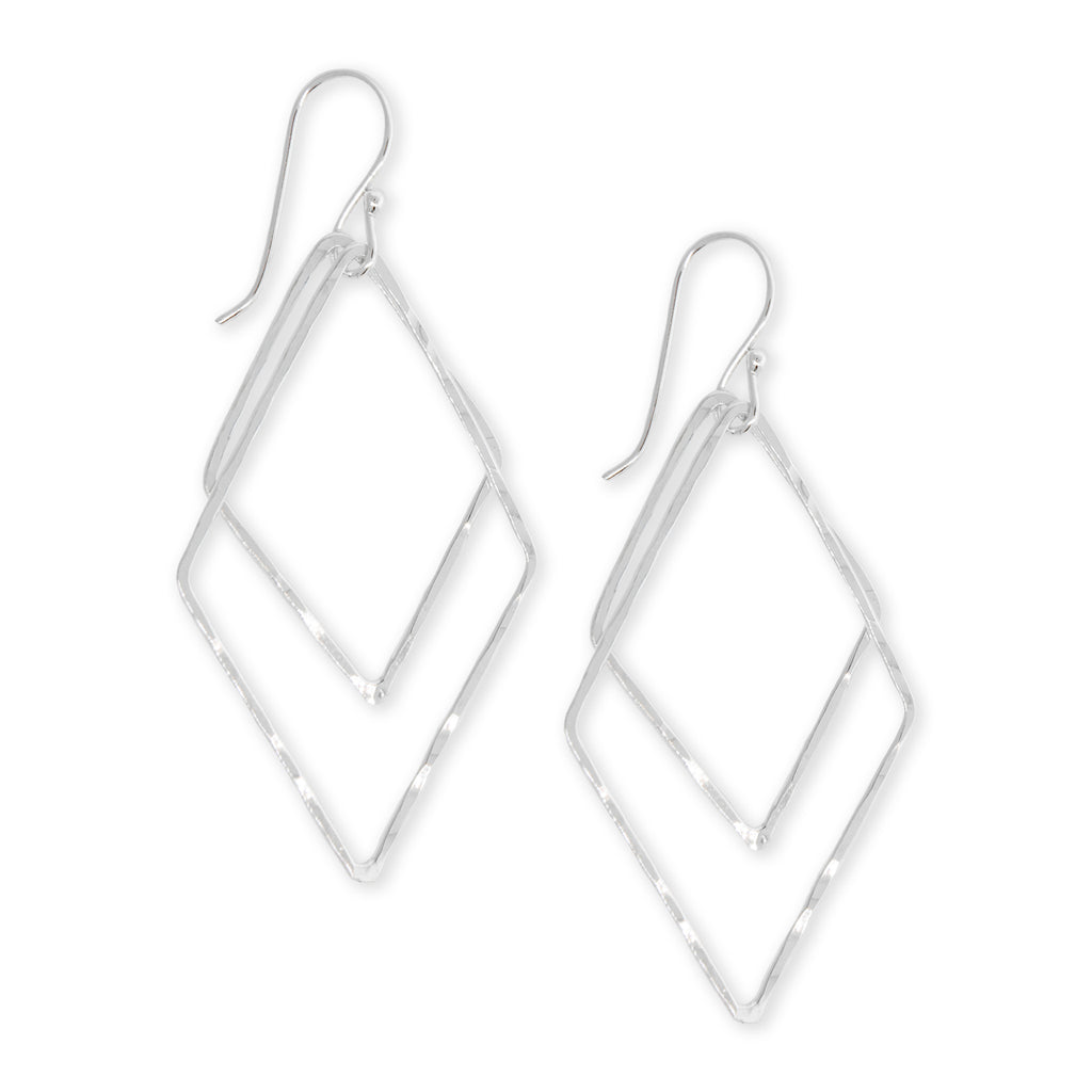 Silver Double Diamond Drop Earrings