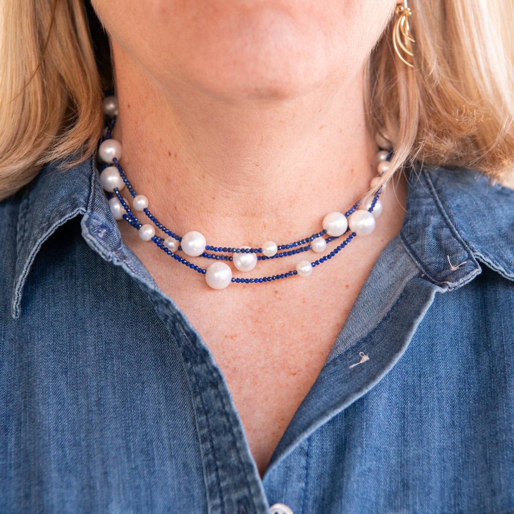 The Right Lapis and Pearl Necklace