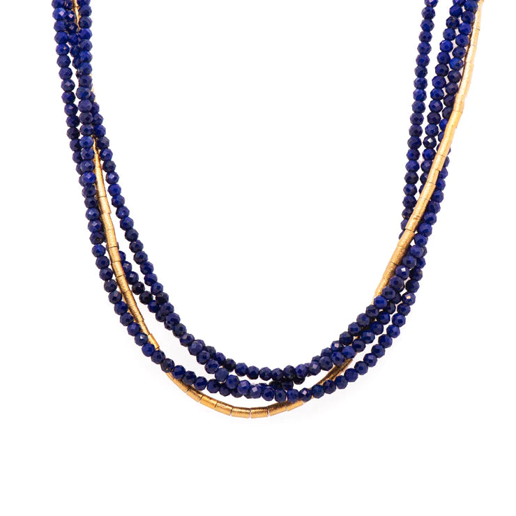 Lapis and Gold Multi Strand Necklace