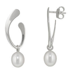 Oval Hoop Earring with  White Pearl