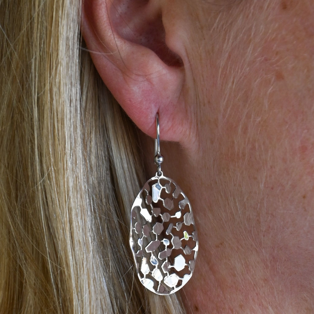 Mosaic Oval Dangle Earrings-Silver