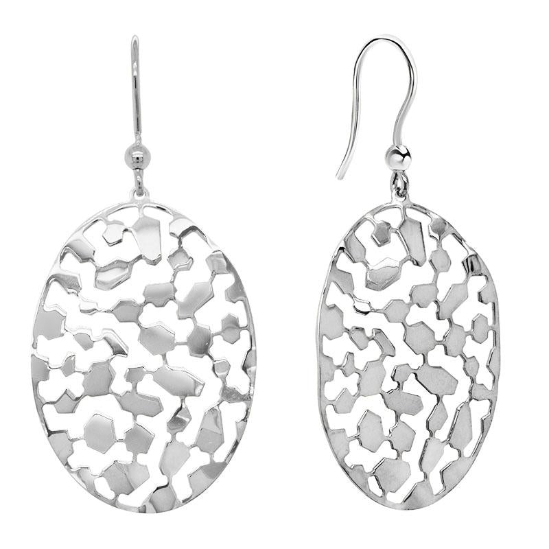Mosaic Oval Dangle Earrings-Silver