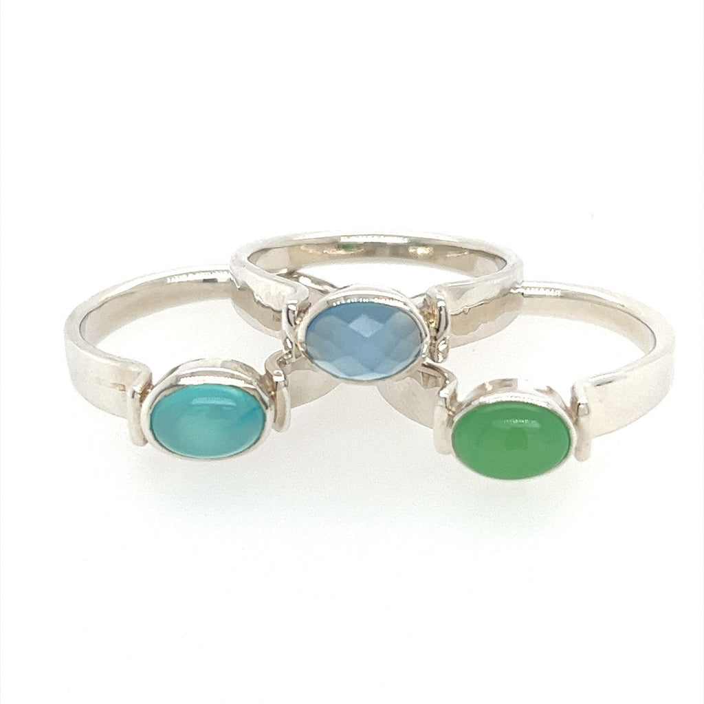 East-West Faceted Blue Chalcedony Ring