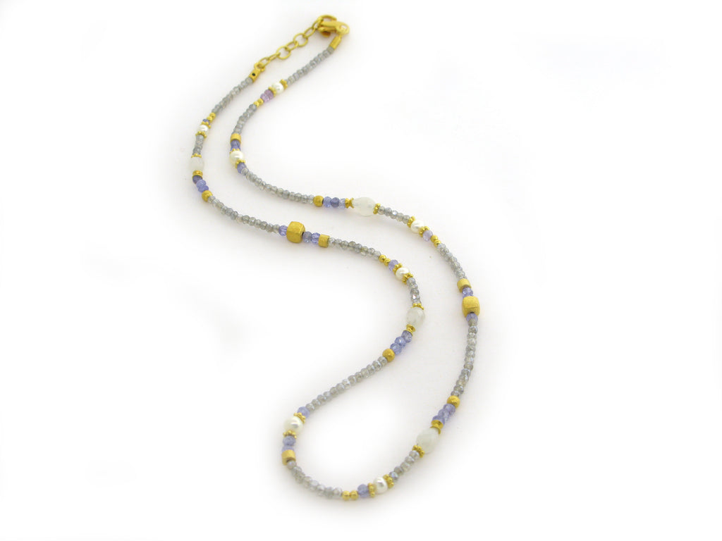 Labradorite and Rainbow Moonstone Beaded Necklace