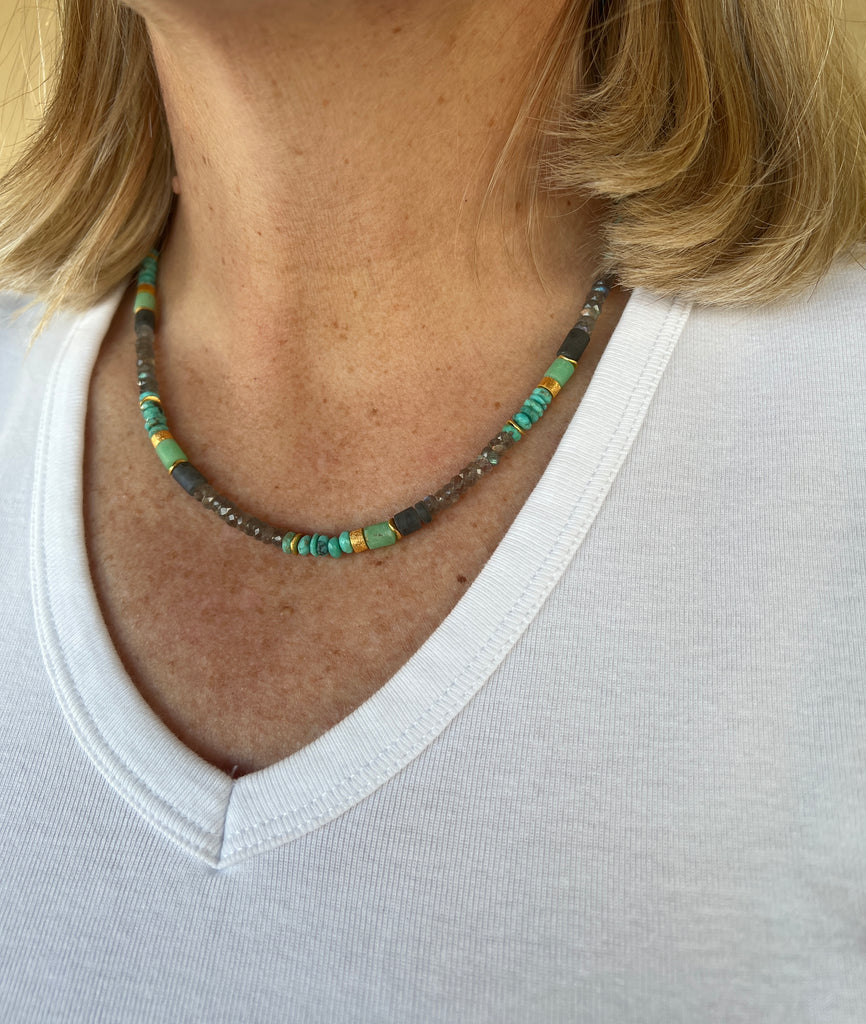 Turquoise and Labradorite Beaded Necklace