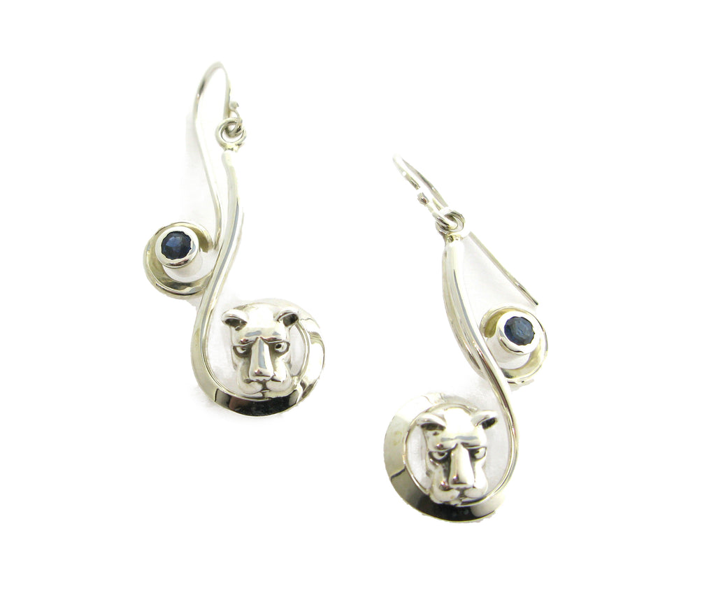 Curl Lion Head and Sapphire Earrings