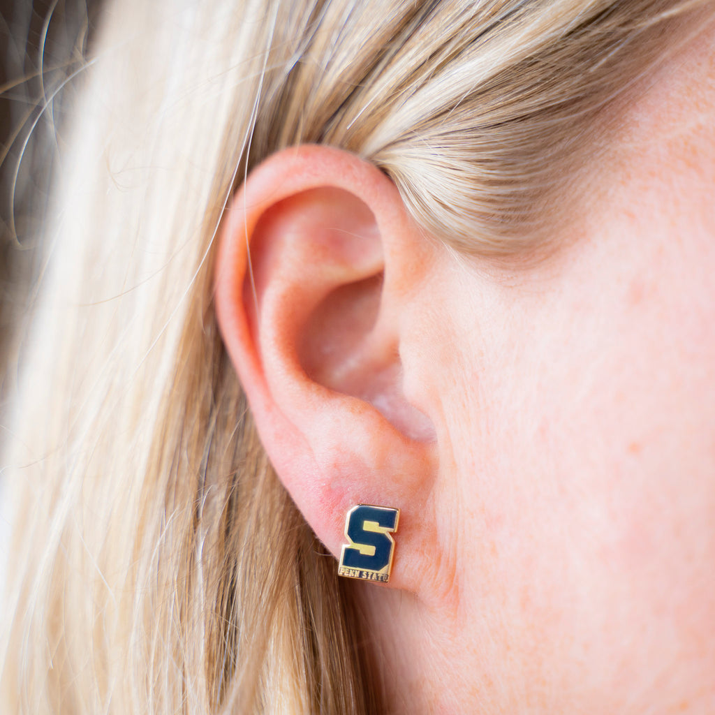 Block "S" State Earrings 14kt