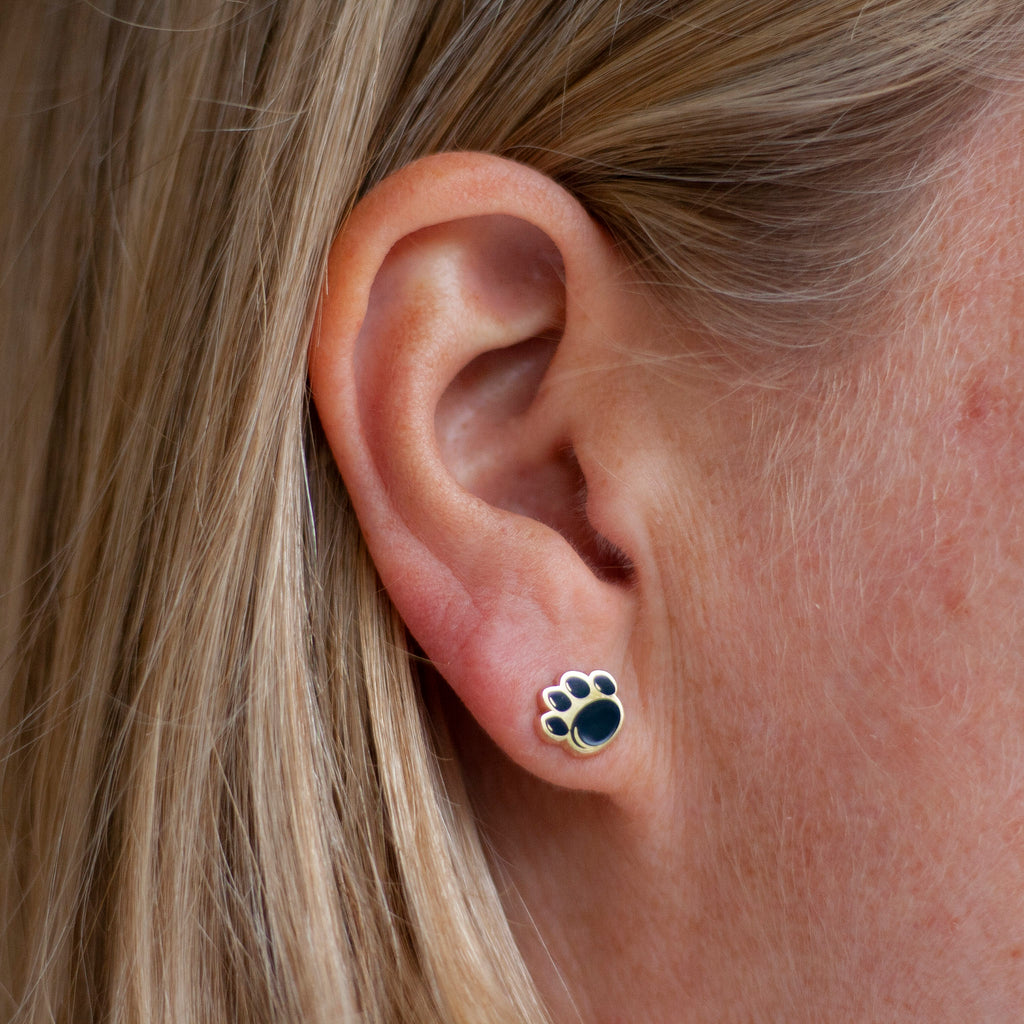 Small Paw Print Stud Earrings-Gold