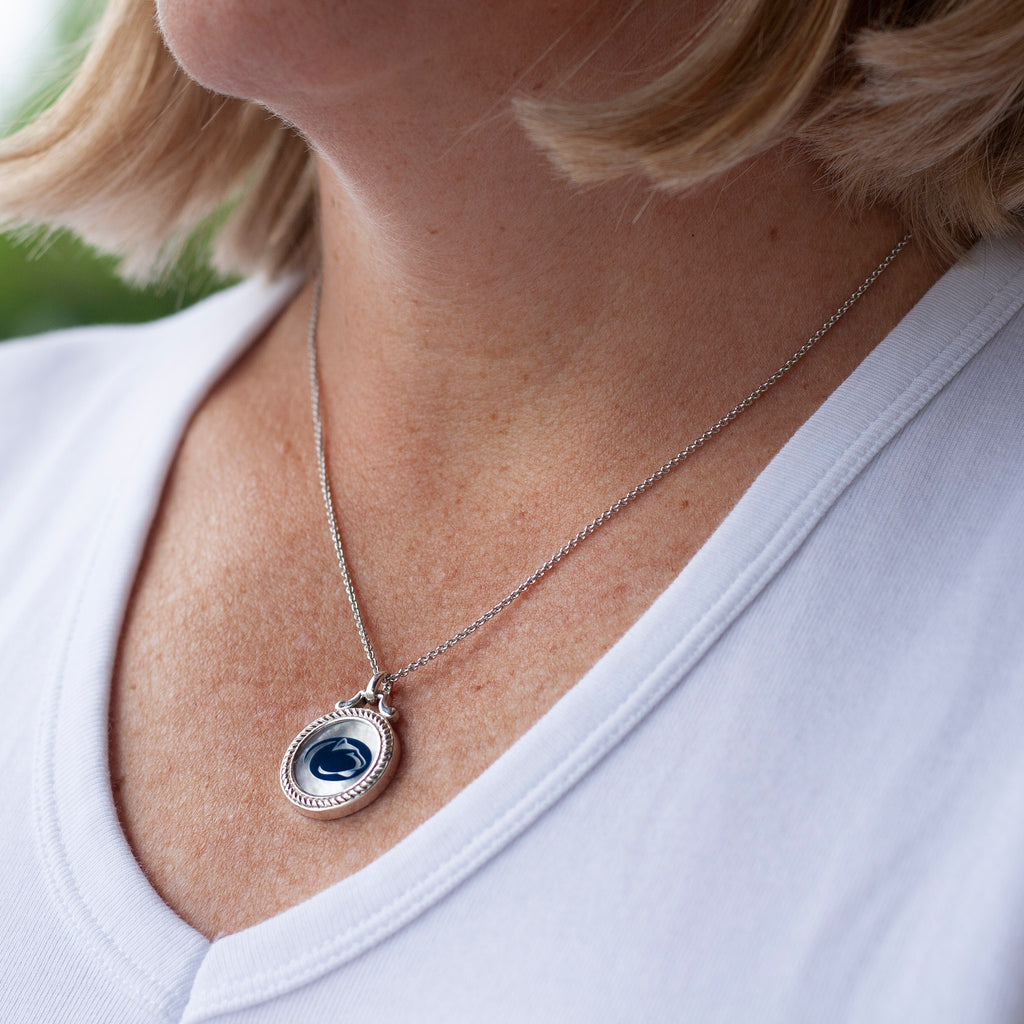 Mother of Pearl with Blue Lion Logo Necklace-Large