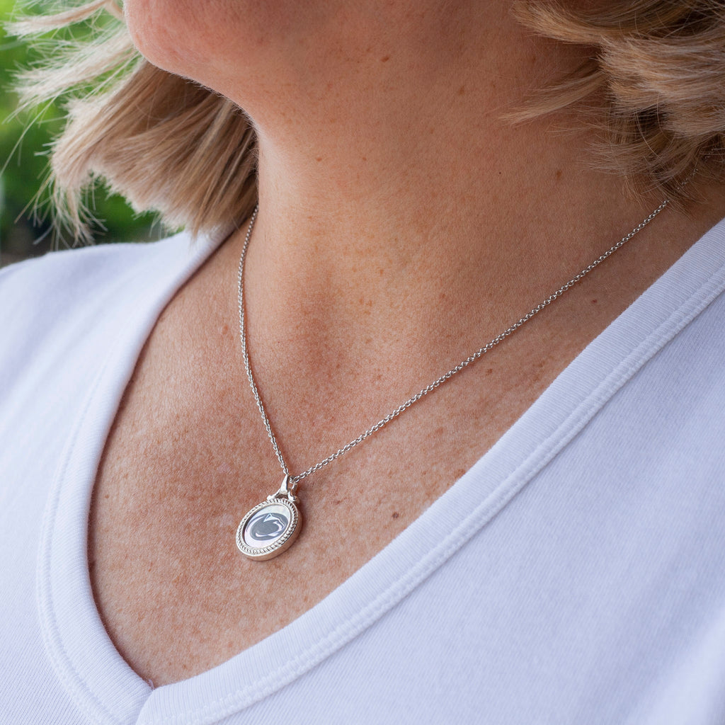 Mother of Pearl with Blue Lion Logo Necklace-Small