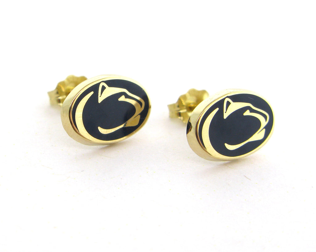 Blue Enamel Lion Logo Earrings-Gold