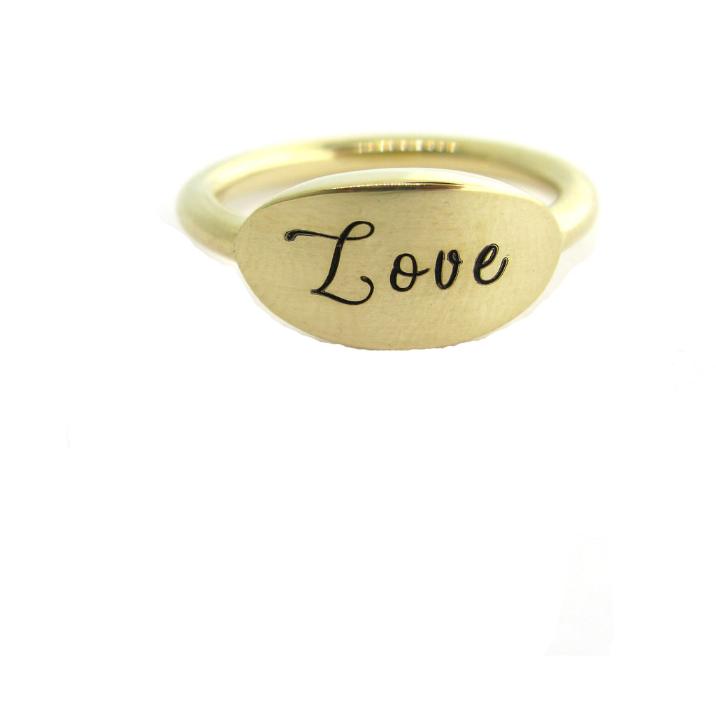 Gold 'Love" Signet Ring